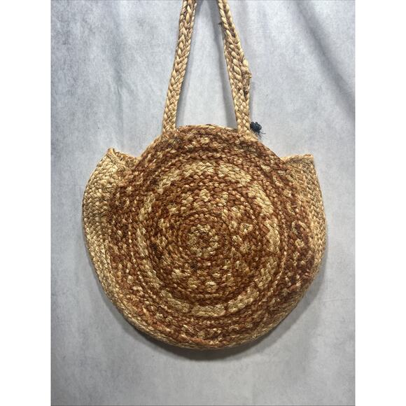Chloe & Lex Round Woven Jute Tote Shoulder Bag Boho Vacation Summer Beach NWT - Picture 4 of 11